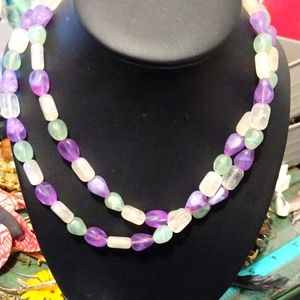 Vintage Pre-owned Purple Green and White single stand necklace